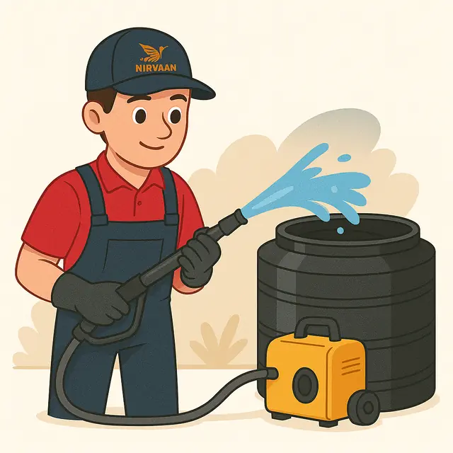 Nirvaan technician running a mechanised tank cleaning machine
